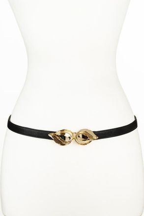 Raina Lauren Leaf Buckle Leather Belt in Black at Nordstrom, Size Medium