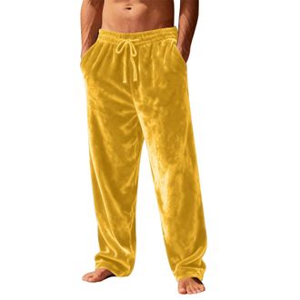 Generic Mens Plush Pajama Pants Winter Warm Trousers Fluffy Soft Fleece Sleep Pant Plain Lounge Pjs Bottoms with Pockets Loose Fit Joggers Tracksuit Bottoms f