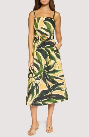 Lost + Wander Palm Serenade Cotton Midi Dress in Green-Multi at Nordstrom, Size X-Small