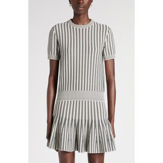 Alexander McQueen Short Sleeve Jacquard Stripe Sweater in Ivory/navy at Nordstrom, Size 12 Us