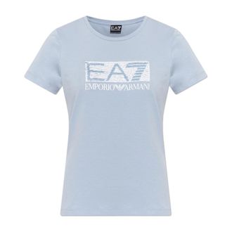 Emporio Armani T-Shirts, female, Blue, Size: XS Logo Series cotton jersey T-shirt with logo