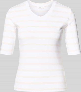 Christian Berg T-Shirt mit Streifenmuster und V-Ausschnitt in Ecru, Gr&ouml;&szlig;e XXL