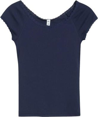 BP. Lace Trim Cotton T-Shirt in Navy Iris at Nordstrom, Size Xx-Small