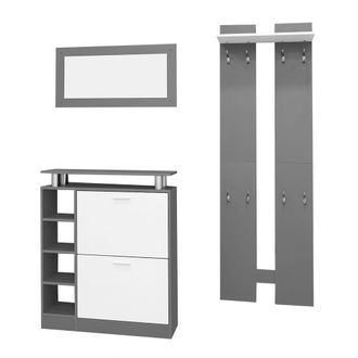 STILVORA Mueble De Entrada Con Zapatero, 2 Paneles De Pared, Estante Y Espejo, En Tablero De Part&iacute;culas, Gris