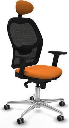 Piqueras y Crespo Piqueras Y Crespo - Jorquera Sincro Malla Negra Similpiel Naranja Brazos 2d Base Aluminio Cabecero Fijo Ruedas 65mm Engomada