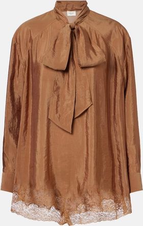 Saint Laurent Lace-trimmed tie-neck romper