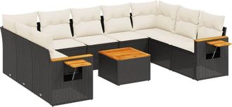 vidaXL Vidaxl - Set De Sof&aacute;s De Jard&iacute;n 10 Pzas Cojines Rat&aacute;n Sint&eacute;tico Negro