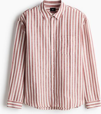 H&M Hemd aus Leinenmix in Relaxed Fit - Rostrot/Gestreift