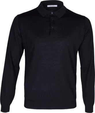 KANGRA Polo Shirts, male, Black, Size: S Silk and Cotton Long Sleeve Polo