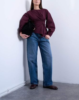 Topshop Cinch - Jeans comodi a vita bassa blu medio