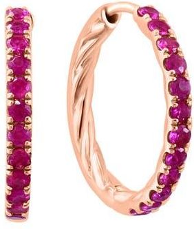 Effy 14K Rose Gold Plated Ruby Huggie Hoop Earrings in Red at Nordstrom Rack
