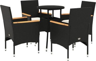 vidaXL Set Comedor Jard&iacute;n 5 Pzas Cojines Rat&aacute;n Sint&eacute;tico Vidrio Negro Vidaxl