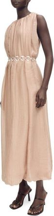 Mango Gathered Belted Maxi Dress in Beige at Nordstrom, Size 8
