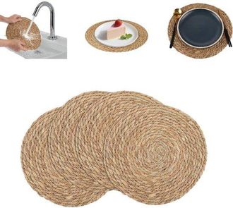 OEM 4 Piezas, Posavasos, Mantel Combinado, Mantel Individual De Rat&aacute;n Bohemio, Mantel Individual Occidental Tejido A Mano Natural, Lavable, 30 Cm