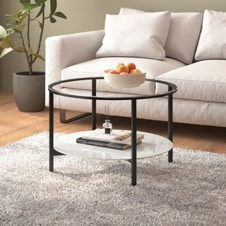 vidaXL Vidaxl - Mesa De Centro Vidrio Templado Negro Y M&aacute;rmol Blanco 70 Cm