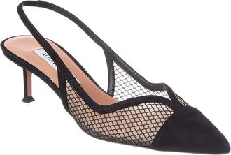 Aquazzura Gia Mesh 50 Suede Slingback Pump