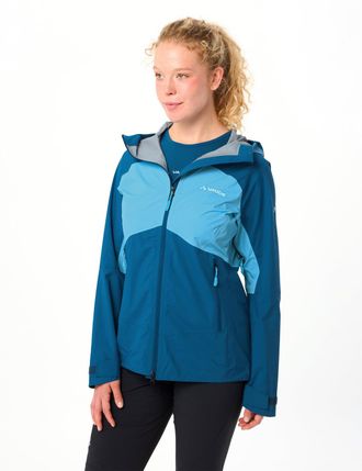 Vaude Regenjacke VAUDE WOMENS SIMONY 2,5L JACKET V, Gr. 34, aqua, Web, Obermaterial: 100% Polyamid, regular fit taillenbedeckt, Rundhals, eingesetzt gerader