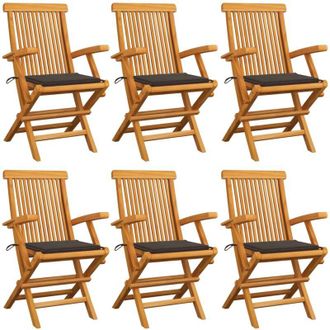 vidaXL Vidaxl - Sillas De Jard&iacute;n 6 Uds Madera Teca Con Cojines Gris Taupe