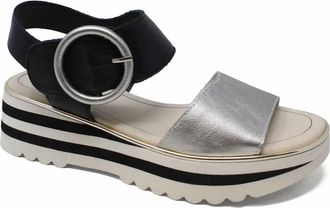 Django & Juliette Womens Harlows Platform Sandal In Argento-Black Leather