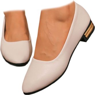 Generic Womens Leather Comfy Flat Loafers, Elegant Mary Jane Low Heels Shoes Comfortable Ballerina Slip On Dress Round Toe Shoes (White,6.5)