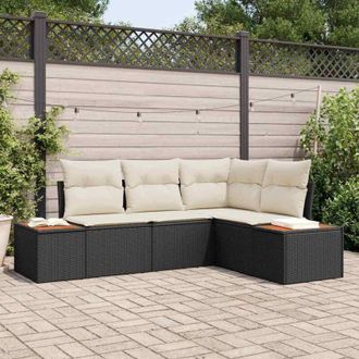 vidaXL Vidaxl - Conjunto De Sof&aacute; De Jard&iacute;n Con Coj&iacute;n 4 Pcs Negro Polirat&aacute;n