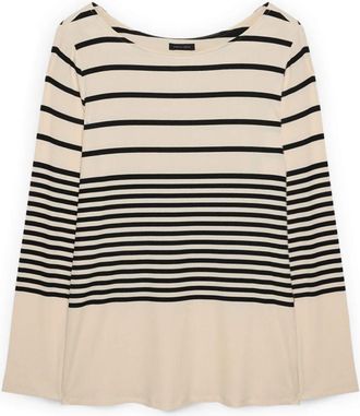 Fiorella Rubino Gestreept T-shirt met Bootneck - Dames - Longsleeves - Veelkleurig - XL - Tops