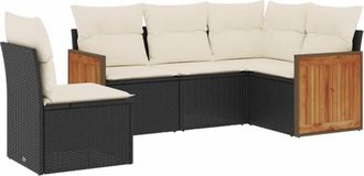 vidaXL Vidaxl - Set De Muebles De Jard&iacute;n 5 Pzas Y Cojines Rat&aacute;n Sint&eacute;tico Negro