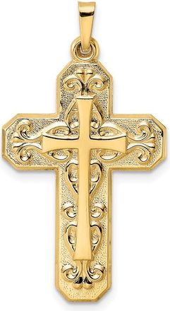 Diamond2Deal 14k Yellow Gold Polished Textured Hollow Scroll Design Double Cross Pendant