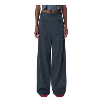 Maison Margiela Dames, Broeken, Grijs, Maat: 2XS Leer