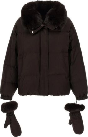 Yves Salomon Chaqueta Corta de Plumas con Cuello Desmontable de Piel de Zorro y Mitones - Jackets - Mujer - Marr&oacute;n - 2XS