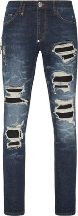 Philipp Plein Tie-dye Stretch Denim 5-Pocket Broek - Heren - Slim Fit Jeans - Blauw - W28 - Denim - Jeans
