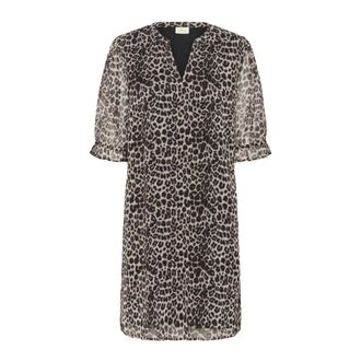 Cream Animal Print Short Dress - female - Cream - Midi Dresses - Brown - XS - Dresses
