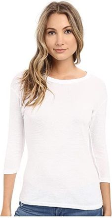 Michael Stars Shine Dora 3/4 Sleeve Crew Neck Shirt Womens T Shirt White (US 0-12), Cotton/Cotton Blend/Nylon