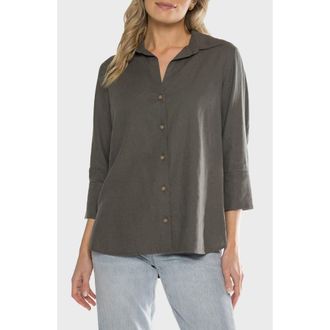 Matty M Chrystie Linen Blend Button-Up Shirt in Dark Olive at Nordstrom, Size X-Small