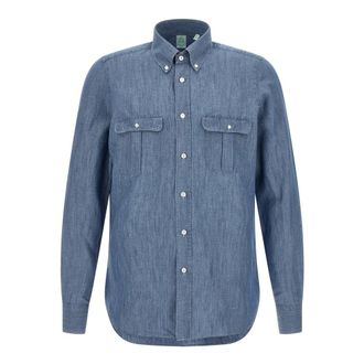 Finamore Denim Shirts, male, Blue, Size: 4XL Zurigo M&eacute;lange Shirt
