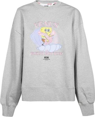 GCDS Geribbelde katoenen sweatshirt met voorprint - Dames - Sweatshirts - Grijs - 2XS - Katoen - Hoodies & sweatvesten