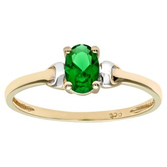 Diamant L'éternel 9ct geel- en witgouden damesring met zirkonia-smaragdgroene geboortesteen