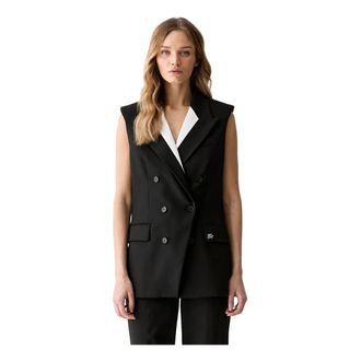 Karl Lagerfeld Jassen, Dames, Zwart, S, Leer, Gilet met dubbele rij knopen