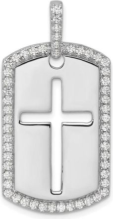 Diamond2Deal 14K Gold Lab Grown Diamond Cross Dog Tag Pendant (0.8ct, VS, D-E)