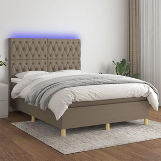 vidaXL Cama Box Spring Colch&oacute;n Y Luces Led Tela Gris Taupe 140x190 Cm Vidaxl
