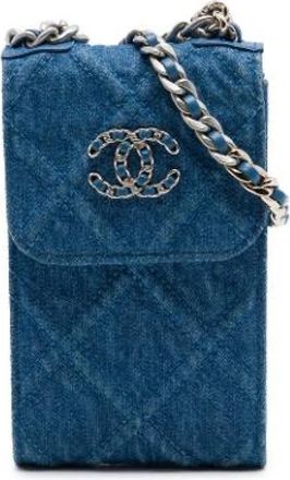 Chanel Pre-owned Quilted Denim Phone Holder - Dames - Vintage Schoudertas - Blauw - ONE Size - Denim - Vintage