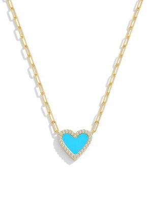 Mint & Lily Dainty Heart Paperclip Necklace in Turquoise at Nordstrom
