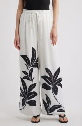 Kobi Halperin Vera Tie Waist Floral Print Wide Leg Pants in Ivory Multi at Nordstrom, Size X-Small
