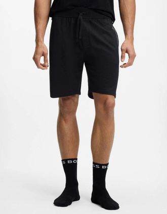HUGO BOSS Mens BOSS Orange Authentic Mens Loungewear Shorts with Stripe and Logo - Black 004 - Size: 33/32/32