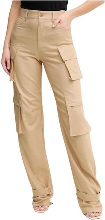 Simona Corsellini Cargo broek met knoopsluiting - Dames - Broeken - Beige - Maat: XS Viscose