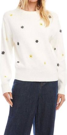 Karen Kane Ellery Embroidered Daisy Crewneck Sweater In Off-White