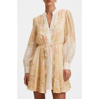 Ever New Shyla Floral Long Sleeve Minidress in Peach Mercia Floral at Nordstrom, Size 12