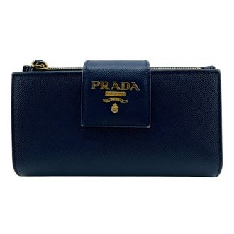 Prada Blue Saffiano Leather Wallet (Bi-Fold) (Pre-Owned)