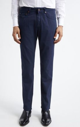 Boglioli Five-Pocket Cotton Stretch Herringbone Slim Fit Pants in Navy at Nordstrom, Size 32R
