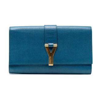Saint Laurent Pre-owned Clutches, female, Blue, Size: ONE SIZE Pre-owned Leather Flap Wallet